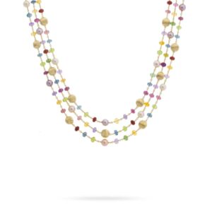 Marco Bicego Africa Collection Mixed Gemstone And Pearl Triple Strand Necklace