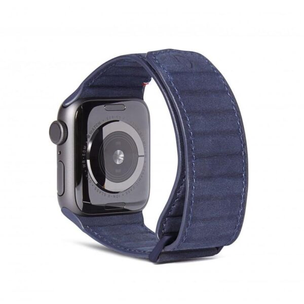 Decoded - 42-44mm Leather Magnetic Traction Strap for Apple Watch Series 5, 4, 3, 2, and 1 - Blue