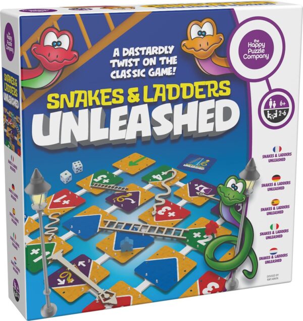 Snakes_LaddersUnleashedBox.jpg Happy Puzzle SNAKES AND LADDERS UNLEASHED - Colorful Indoor Board Classic Game with twist of Modern|for Kids, Adults, Family, Friends Fun Game | Strategic Planning, Visula Perception, STEM