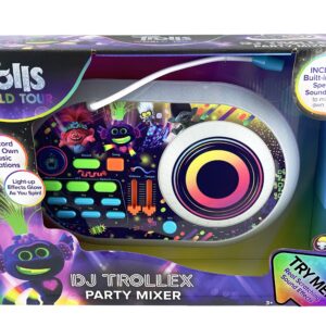 KIDdesigns Trolls 2 World Tour DJ Trollex Party Mixer - Toys for Kids Portable Mixer w/ TurnTable, Built in Music LED Flashing Lights & Microphone, Volume and Tempo Slider, Connects MP3 Player Audio