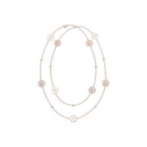 De Beers Wedding day jewellery Enchanted Lotus necklace in rose gold and mother-of-pearl 90 cm