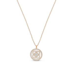De Beers Wedding day jewellery Enchanted Lotus pendant in rose gold and mother-of-pearl 45 cm