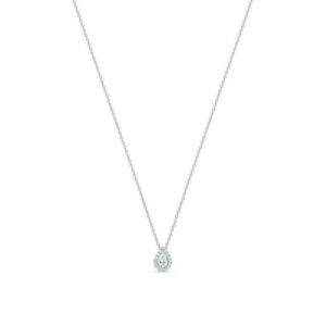 De Beers Wedding day jewellery Aura pear-shaped diamond pendant 45 cm