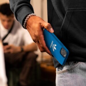 adidas ORIGINALS Apple iPhone 12 Pro Max Basic Moulded Case - Back cover w/ Trefoil Design, Scratch & Drop Protection w/ TPU Bumper, Wireless Charging Compatible - Blue/White - Image 3