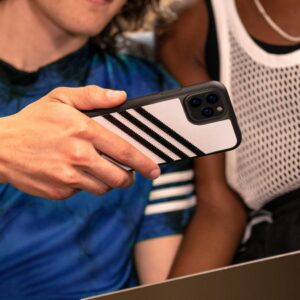 adidas SAMBA Apple iPhone 12 Mini Moulded Case - Back cover w/ 3 Stripes & Trefoil Design, Scratch & Drop Protection w/ TPU Bumper, Wireless Charging Compatible - White/Black - Image 3
