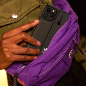 adidas ORIGINALS Apple iPhone 12 Mini HandStrap Case - Back cover w/ HandStrap & Carabiner in Trefoil Design, Scratch & Drop Protection, Wireless Charging Compatible - Black - Image 3