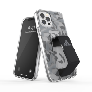 adidas SPORT Apple iPhone 12 / 12 Pro Clear Grip Case - Back cover w/ Grip or Stand, Scratch & Drop Protection w/ TPU Bumper, Wireless Charging Compatible - Grey/Black