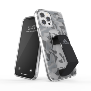 adidas SPORT Apple iPhone 12 Pro Max Clear Grip Case - Back cover w/ Grip or Stand, Scratch & Drop Protection w/ TPU Bumper, Wireless Charging Compatible - Grey/Black