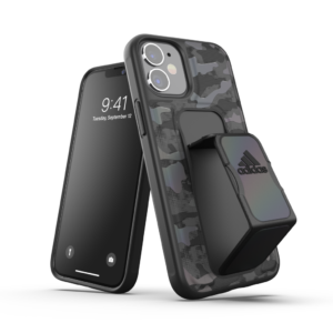 adidas SPORT Apple iPhone 12 Mini Camo Grip Case - Back cover w/ Grip or Stand, Scratch & Drop Protection w/ TPU Bumper, Wireless Charging Compatible - Black