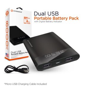HYPERGEAR 8000mAh Universal Dual USB Portable Battery Pack with Digital Battery Indicator - Black - Image 3