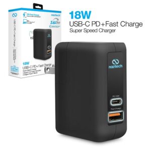 NAZTECH 18W USB-C Power Delivery + Adaptive Fast Charge Super Speed USB-A Charger - Black - Image 3