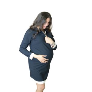 Maternity Navy Lycra Elegant Dress with white brim