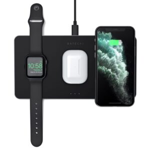 SATECHI Trio Wireless Charging Pad for Smartphones, Smart Watch & AirPods - Black