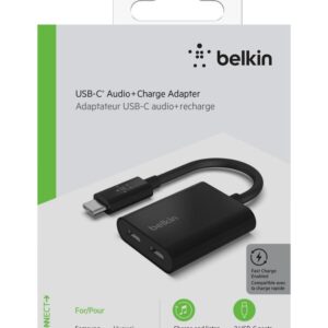 BELKIN Rockstar 3.5mm Audio + USB-C Charge Adapter - 2-Port Adapter - Black - Image 3
